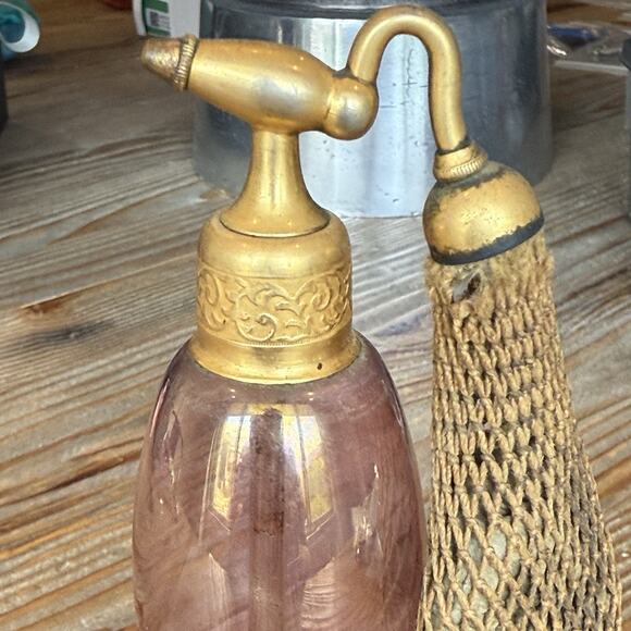 Antique Art Deco 1920’s Perfume Atomizer Glass Bottle Dusty Pink 6” Gold Tone - Picture 12 of 15